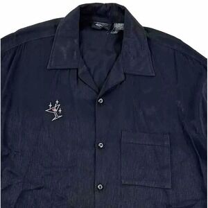 VTG Anchor Blue Mens‎ Large Camp Shirt Black Martini Lounge 90s Y2K Bowling USA